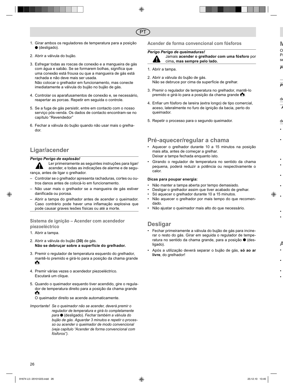 Ligar/acender, Pré-aquecer/regular a chama, Desligar | Florabest 3201 User Manual | Page 26 / 42