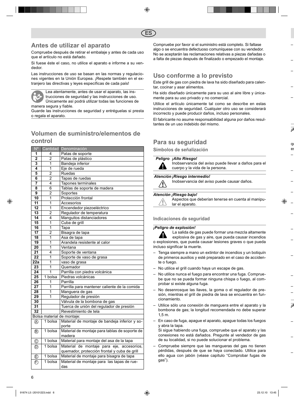 Antes de utilizar el aparato, Volumen de suministro/elementos de control, Uso conforme a lo previsto | Para su seguridad | Florabest 3201 User Manual | Page 6 / 42
