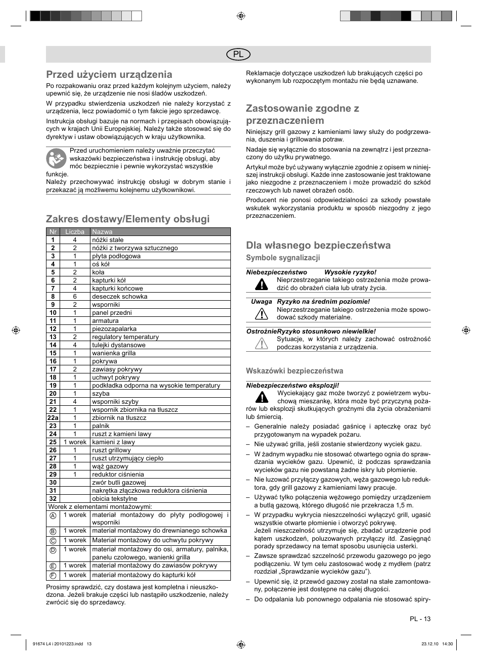 Przed użyciem urządzenia, Zakres dostawy/elementy obsługi, Zastosowanie zgodne z przeznaczeniem | Dla własnego bezpieczeństwa | Florabest 3201 User Manual | Page 13 / 58