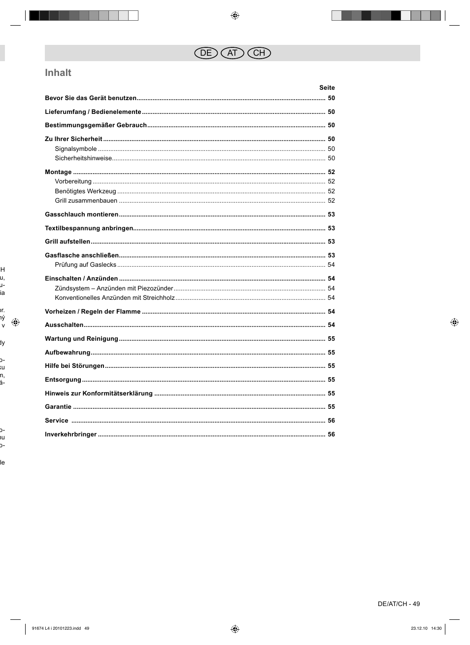 Inhalt, At de ch | Florabest 3201 User Manual | Page 49 / 58