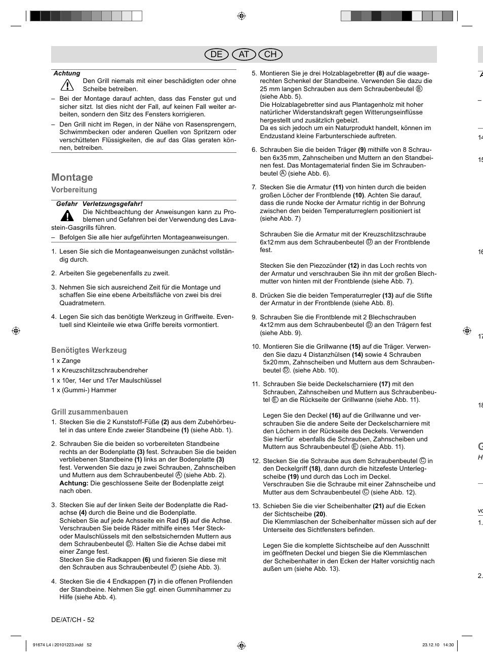 Montage, At de ch | Florabest 3201 User Manual | Page 52 / 58