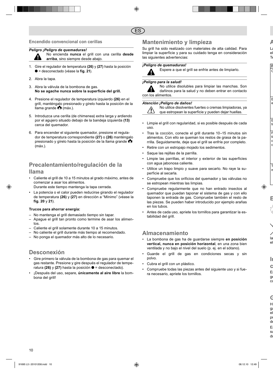 Precalentamiento/regulación de la llama, Desconexión, Mantenimiento y limpieza | Almacenamiento | Florabest 3202 User Manual | Page 10 / 38