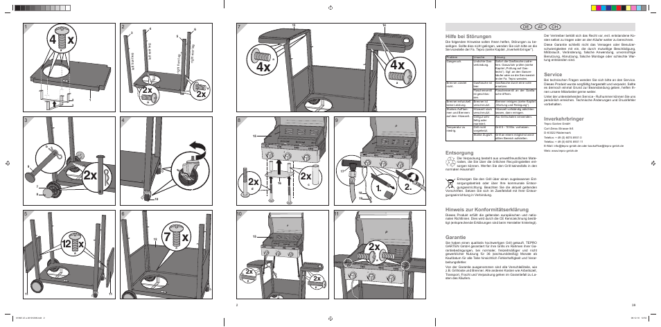 12 x, Hilfe bei störungen, Entsorgung | Hinweis zur konformitätserklärung, Garantie, Service, Inverkehrbringer | Florabest 3202 User Manual | Page 2 / 38