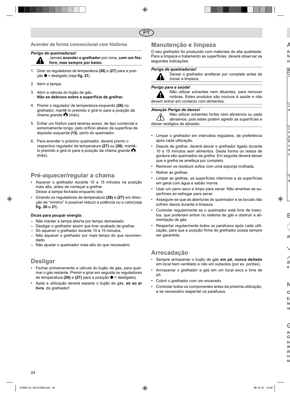 Pré-aquecer/regular a chama, Desligar, Manutenção e limpeza | Arrecadação | Florabest 3202 User Manual | Page 24 / 38