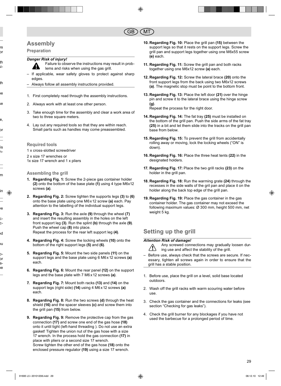 Assembly, Setting up the grill, Mt gb | Florabest 3202 User Manual | Page 29 / 38