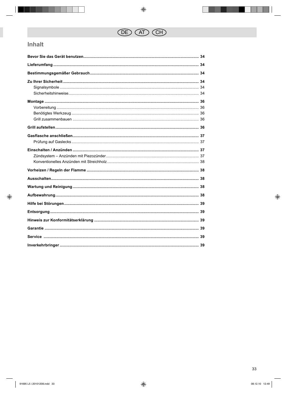 Inhalt, De at ch | Florabest 3202 User Manual | Page 33 / 38