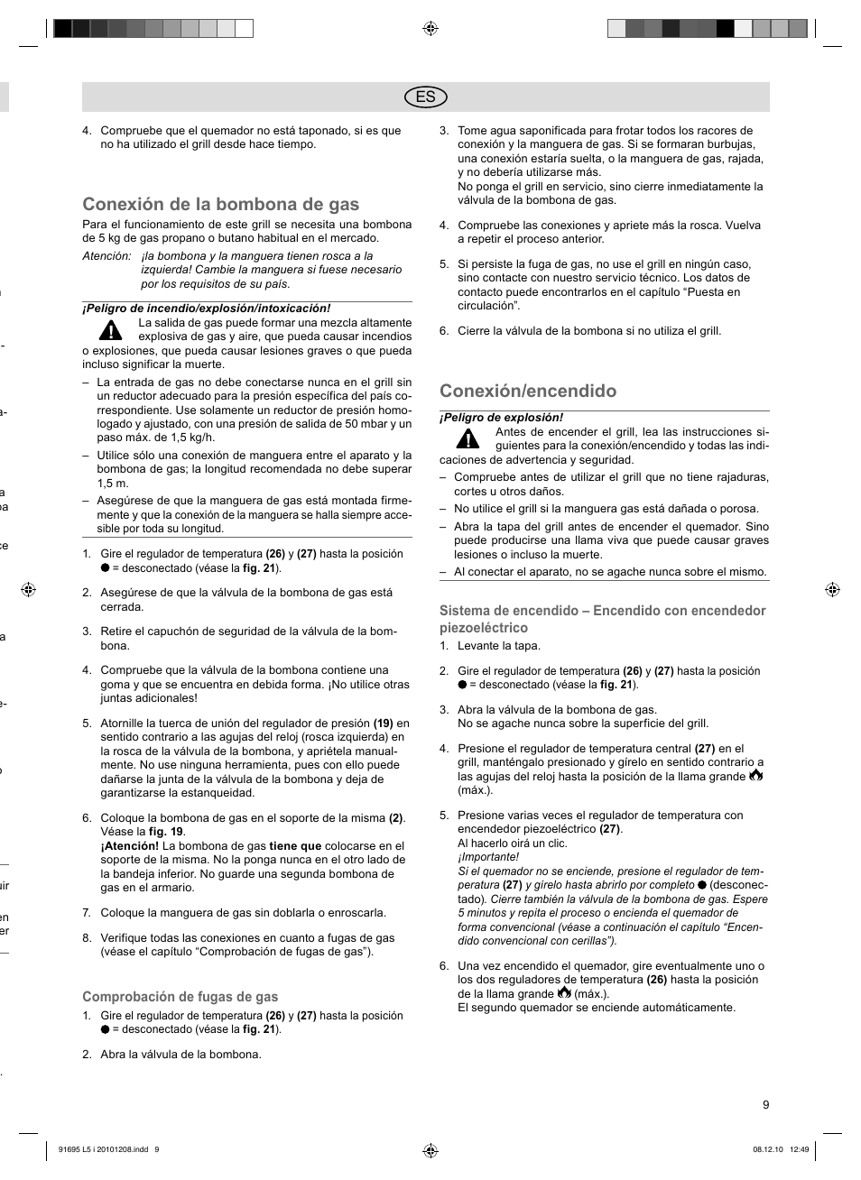 Conexión de la bombona de gas, Conexión/encendido | Florabest 3202 User Manual | Page 9 / 38