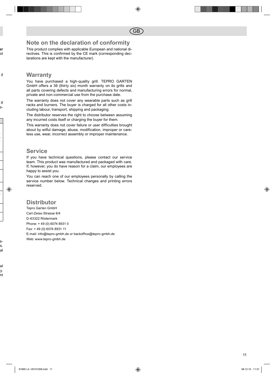 Warranty, Service, Distributor | Florabest 3202 User Manual | Page 11 / 54