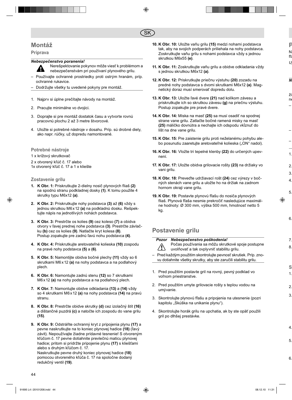 Montáž, Postavenie grilu | Florabest 3202 User Manual | Page 44 / 54