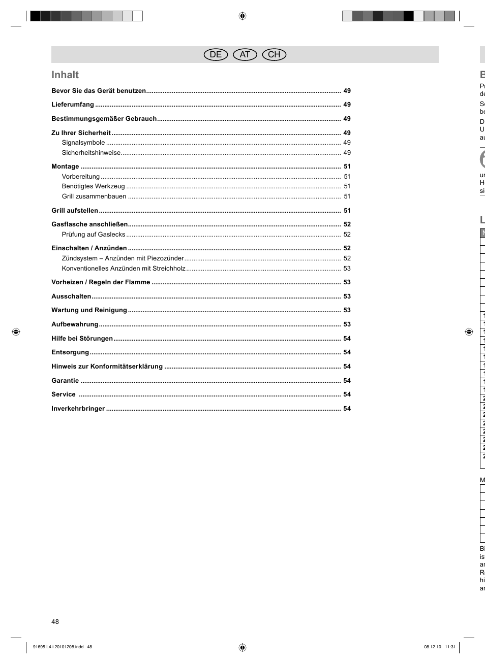 Inhalt b, De at ch | Florabest 3202 User Manual | Page 48 / 54