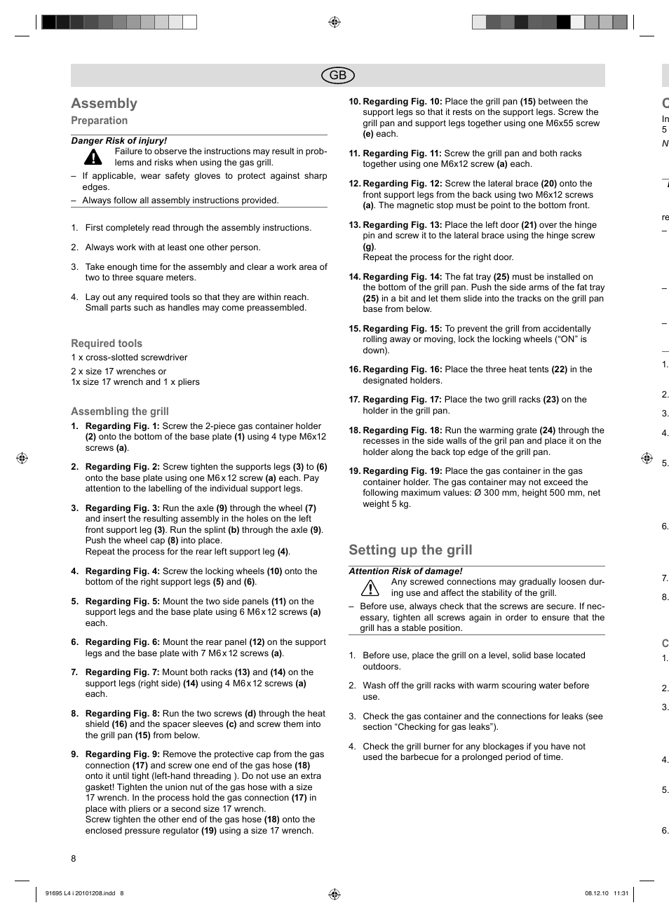 Assembly, Setting up the grill | Florabest 3202 User Manual | Page 8 / 54