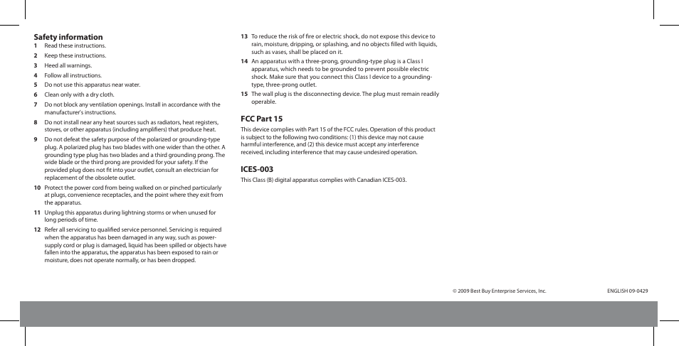 Fcc part 15, Ices-003, Safety information | Dynex DX-AD113 User Manual | Page 2 / 2
