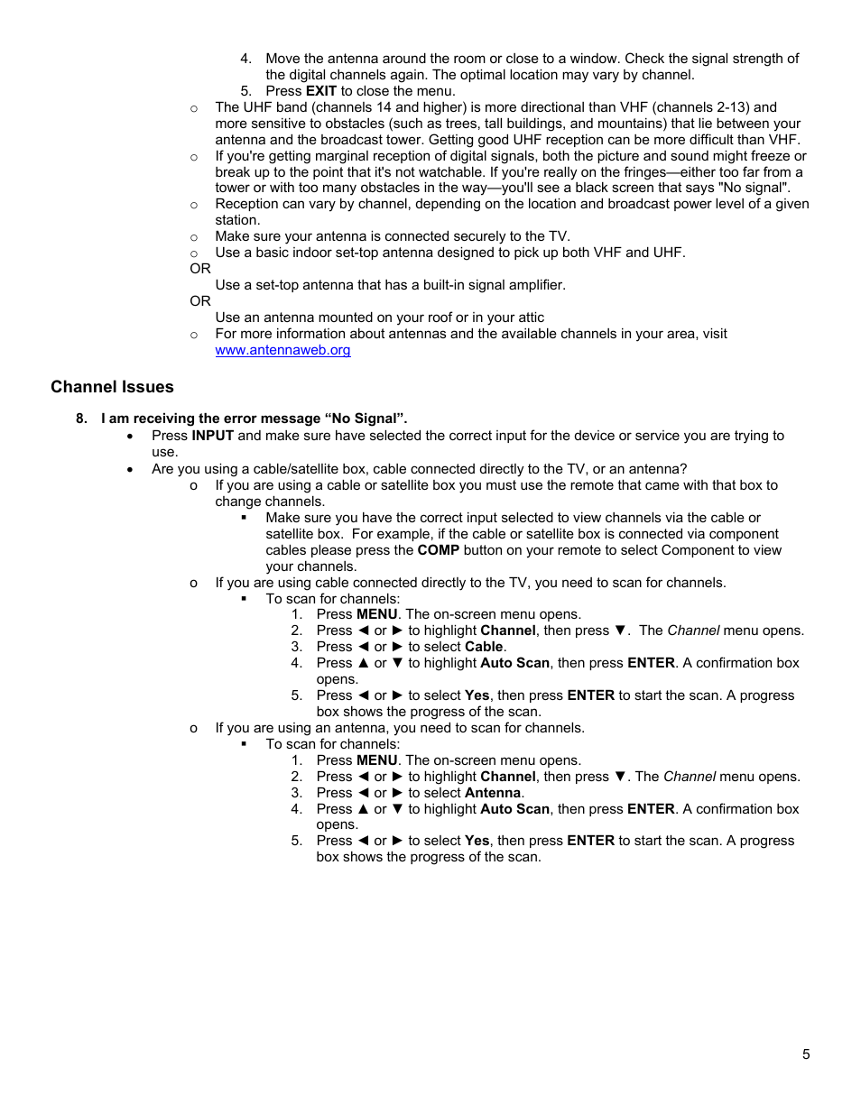 Channel issues | Dynex DX-26L150A11 User Manual | Page 5 / 8