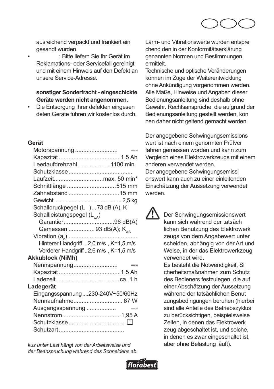 Technische daten, De at ch | Florabest FAH 18 A User Manual | Page 111 / 118