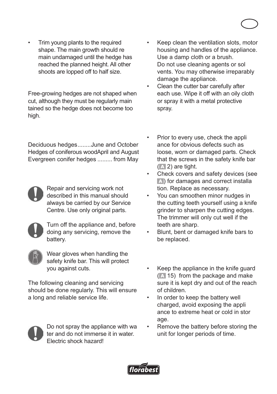 Cleaning and maintenance, Storage | Florabest FAH 18 A User Manual | Page 13 / 118