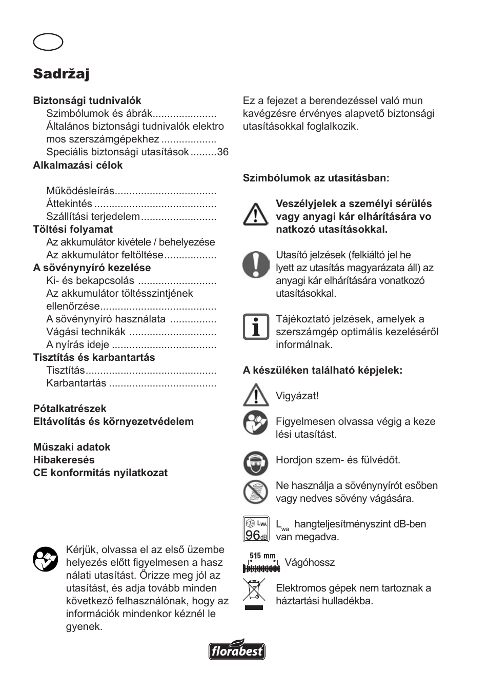 Sadržaj, Biztonsági tudnivalók | Florabest FAH 18 A User Manual | Page 32 / 118