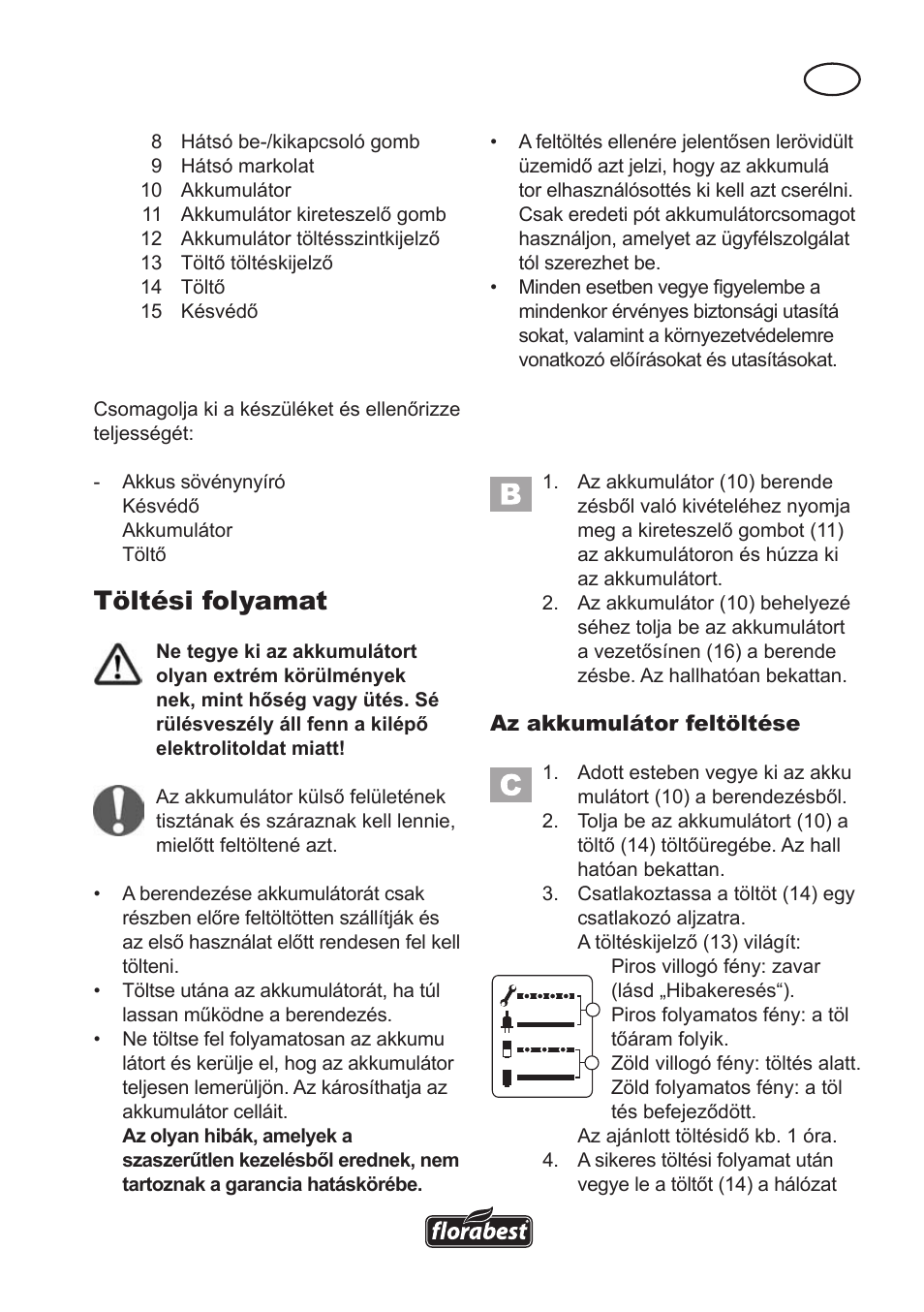 Töltési folyamat | Florabest FAH 18 A User Manual | Page 39 / 118