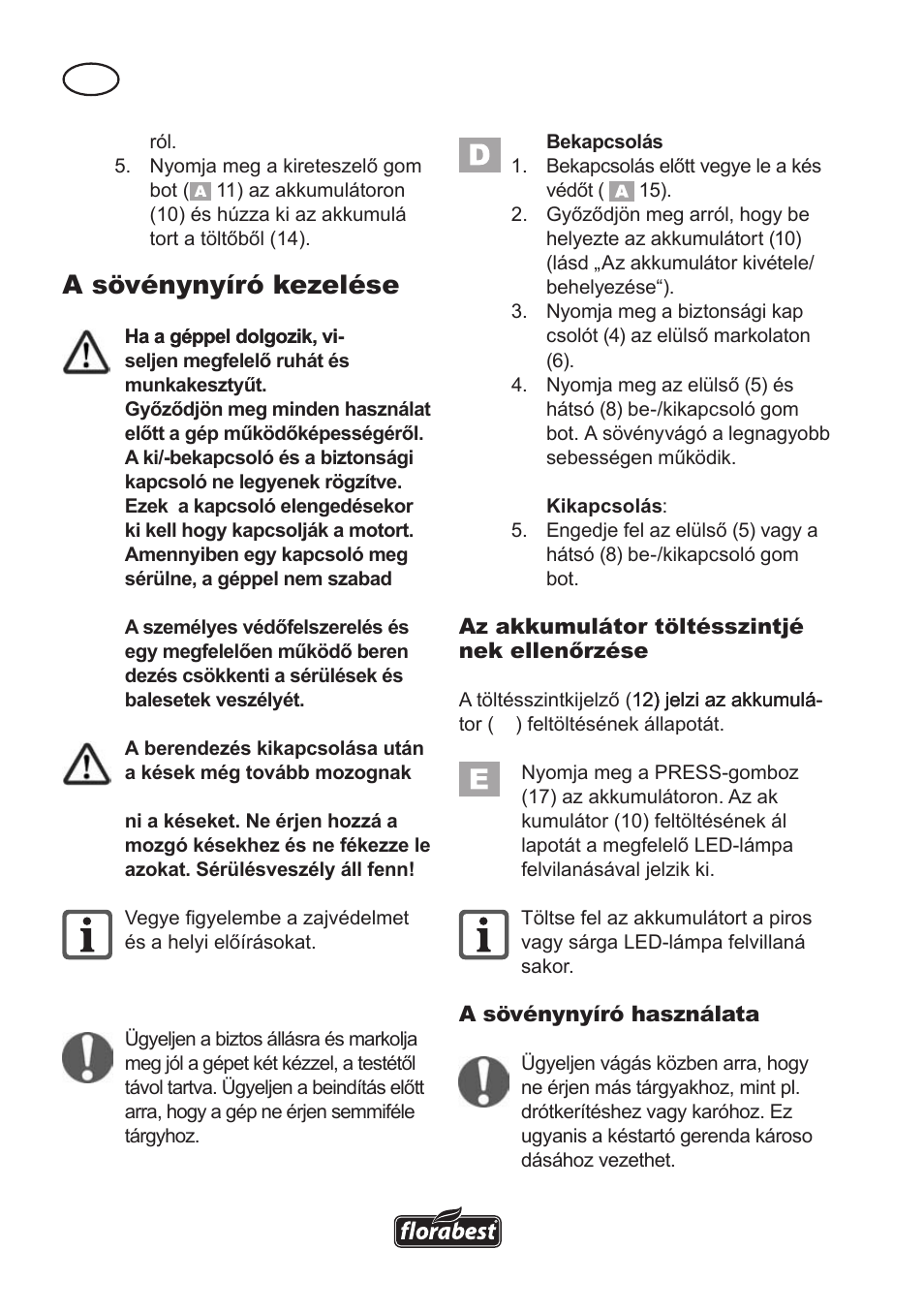 A sövénynyíró kezelése | Florabest FAH 18 A User Manual | Page 40 / 118