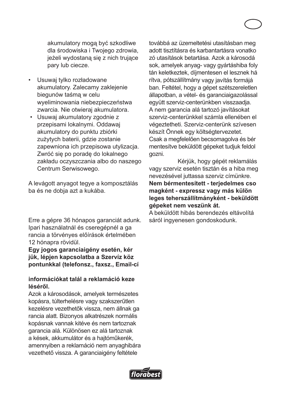 Garancia | Florabest FAH 18 A User Manual | Page 43 / 118