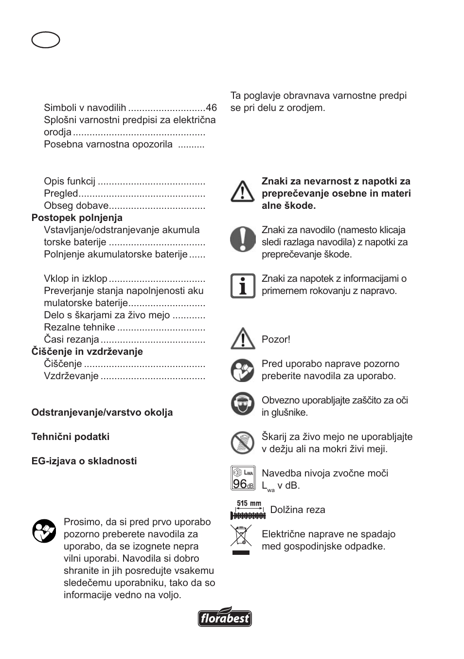 Kazalo, Varnostna navodila | Florabest FAH 18 A User Manual | Page 46 / 118