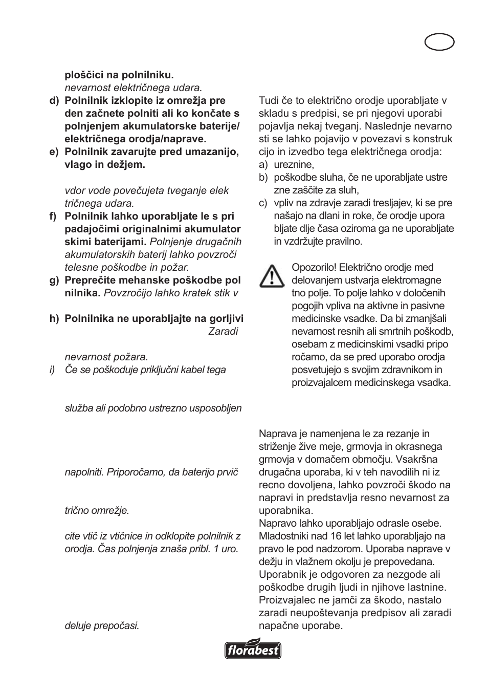 Uporabnost | Florabest FAH 18 A User Manual | Page 51 / 118