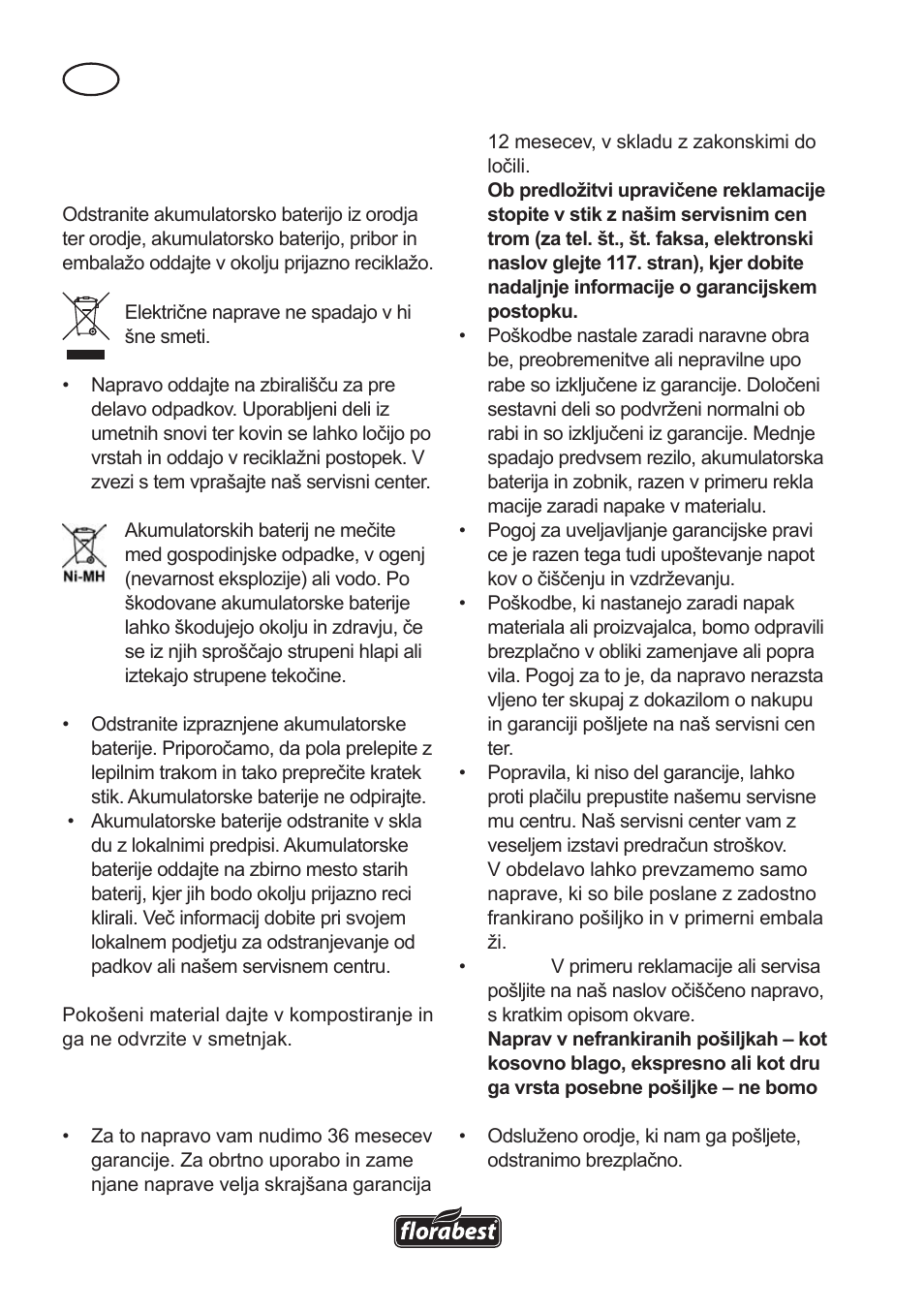 Odstranjevanje/varstvo okolja, Garancija | Florabest FAH 18 A User Manual | Page 56 / 118