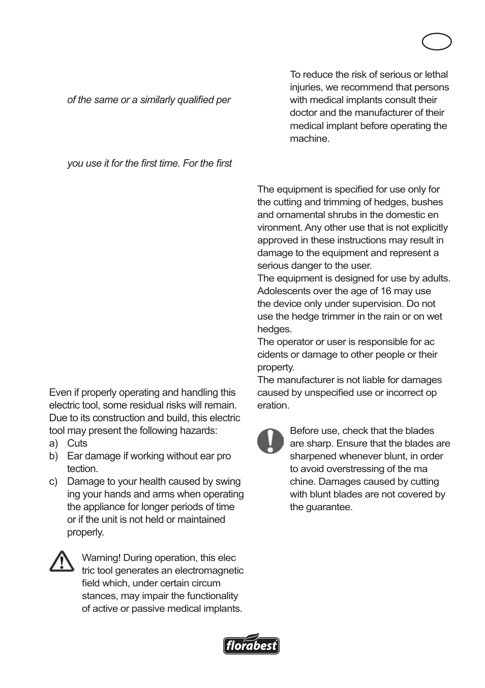 Intended use | Florabest FAH 18 A User Manual | Page 9 / 118