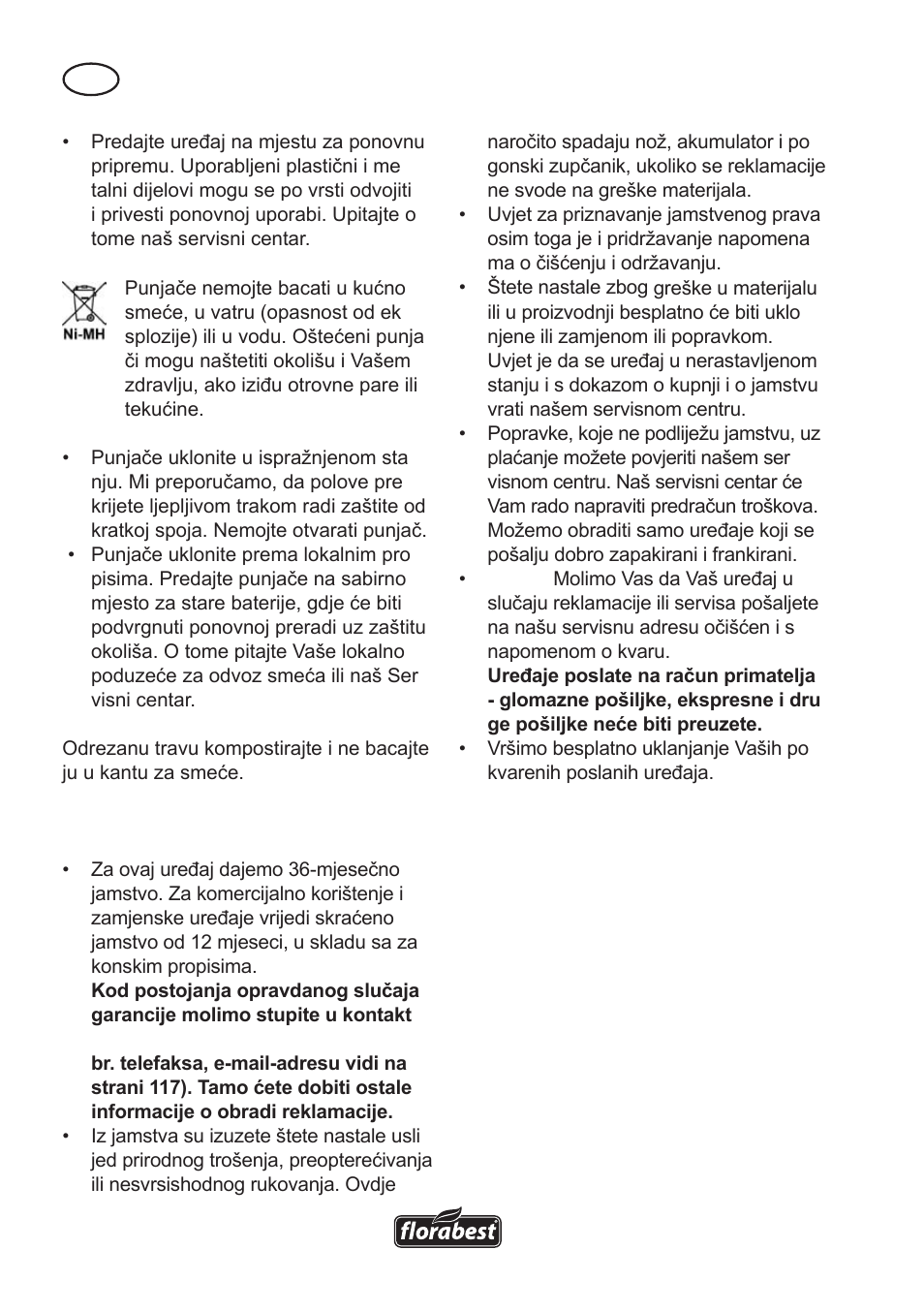 Garancija | Florabest FAH 18 A User Manual | Page 96 / 118