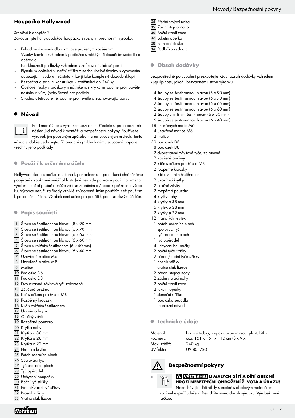 Florabest Garden Swing User Manual | Page 19 / 31