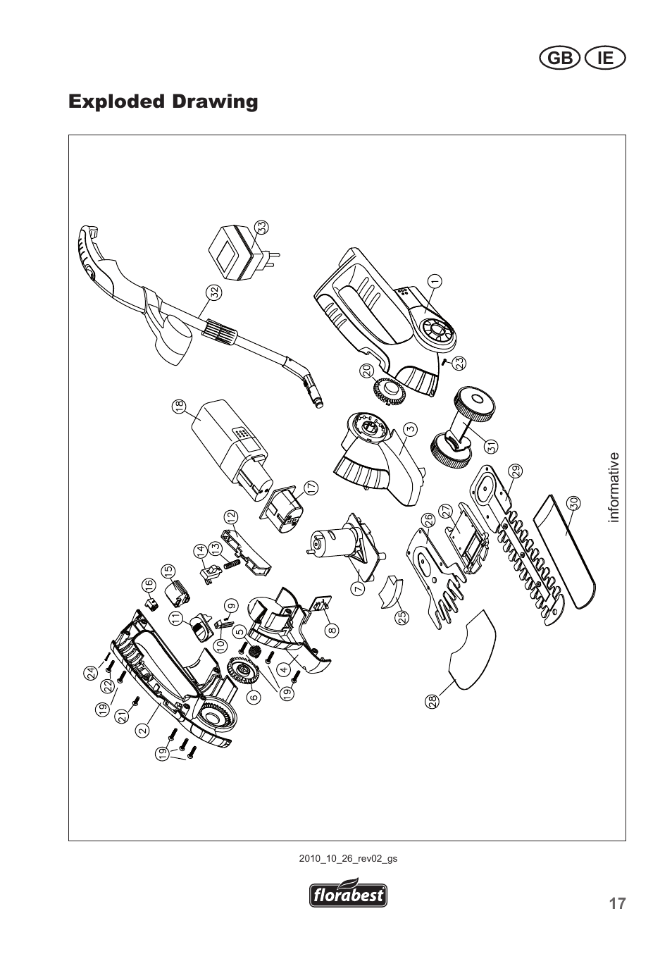 Exploded drawing, Gb ie | Florabest FGS 10 A1 User Manual | Page 17 / 18