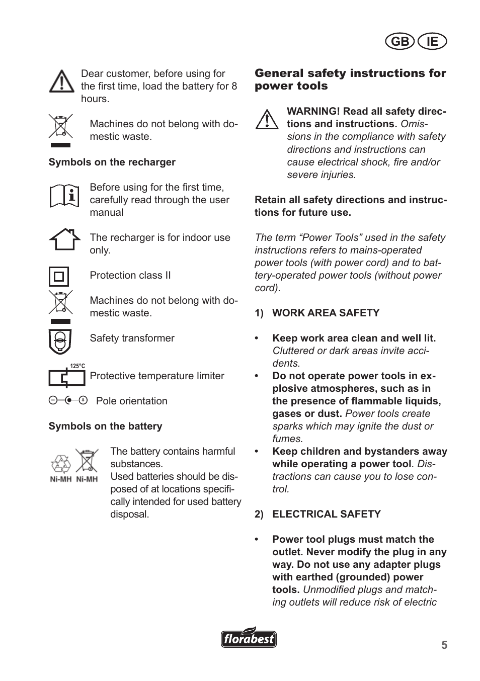 Gb ie | Florabest FGS 10 A1 User Manual | Page 5 / 18