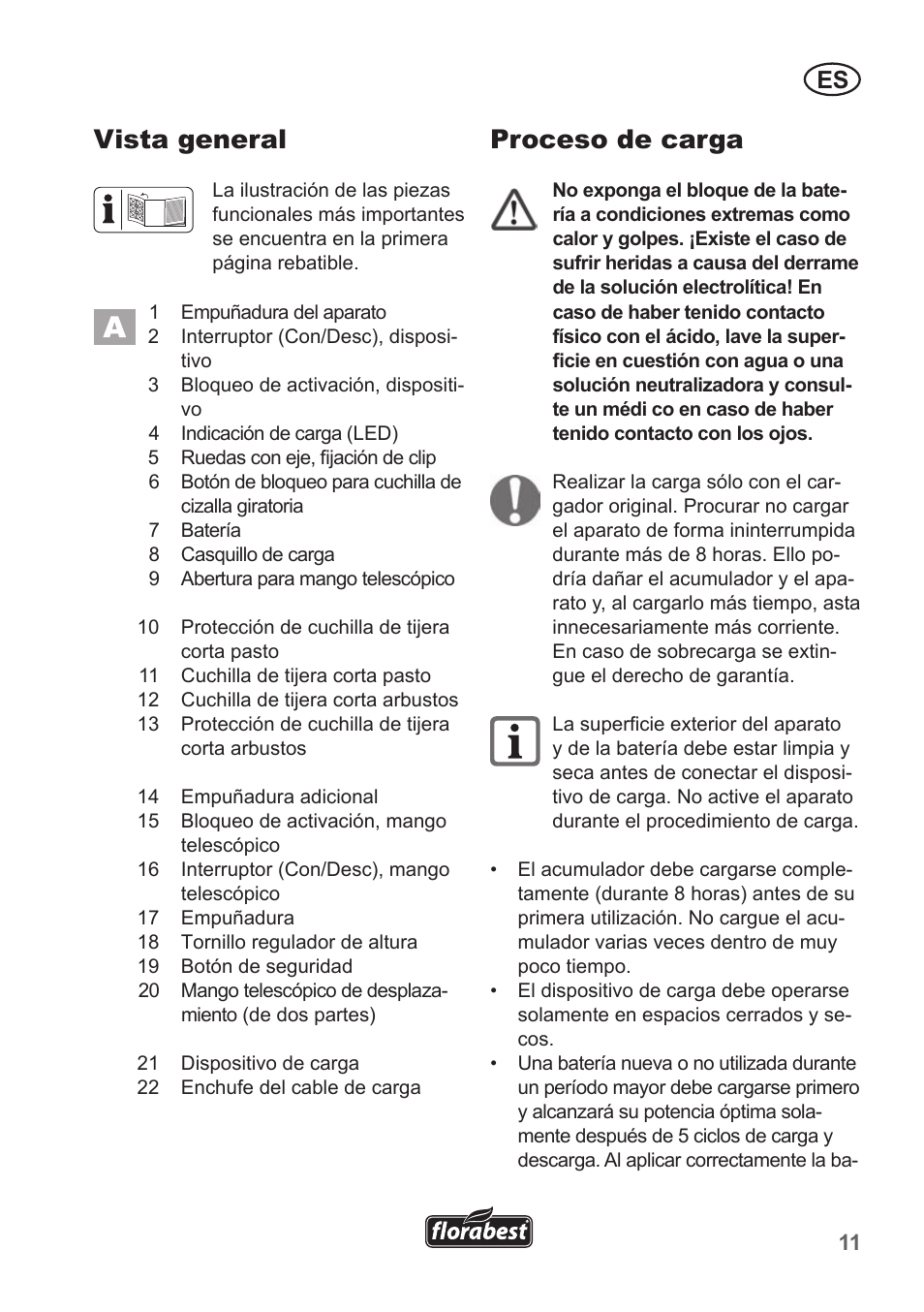 Vista general, Proceso de carga | Florabest FGS 10 A1 User Manual | Page 11 / 78