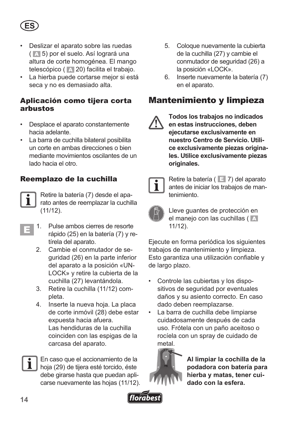 Mantenimiento y limpieza | Florabest FGS 10 A1 User Manual | Page 14 / 78