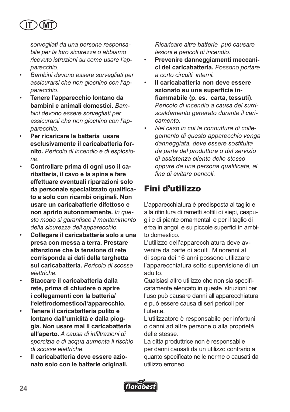 Fini d’utilizzo, It mt | Florabest FGS 10 A1 User Manual | Page 24 / 78