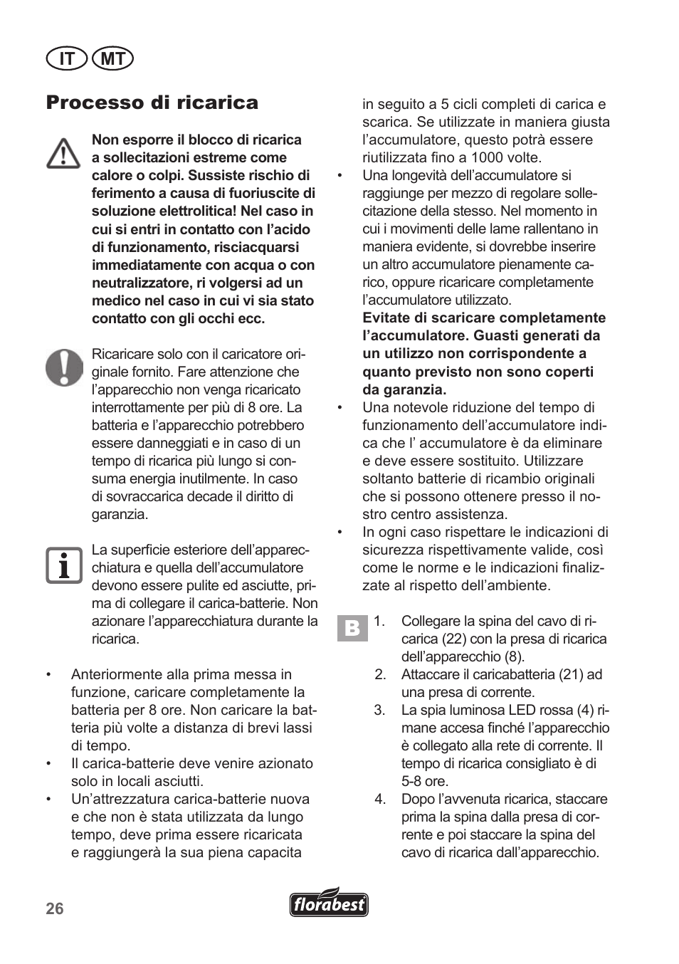 Processo di ricarica, It mt | Florabest FGS 10 A1 User Manual | Page 26 / 78