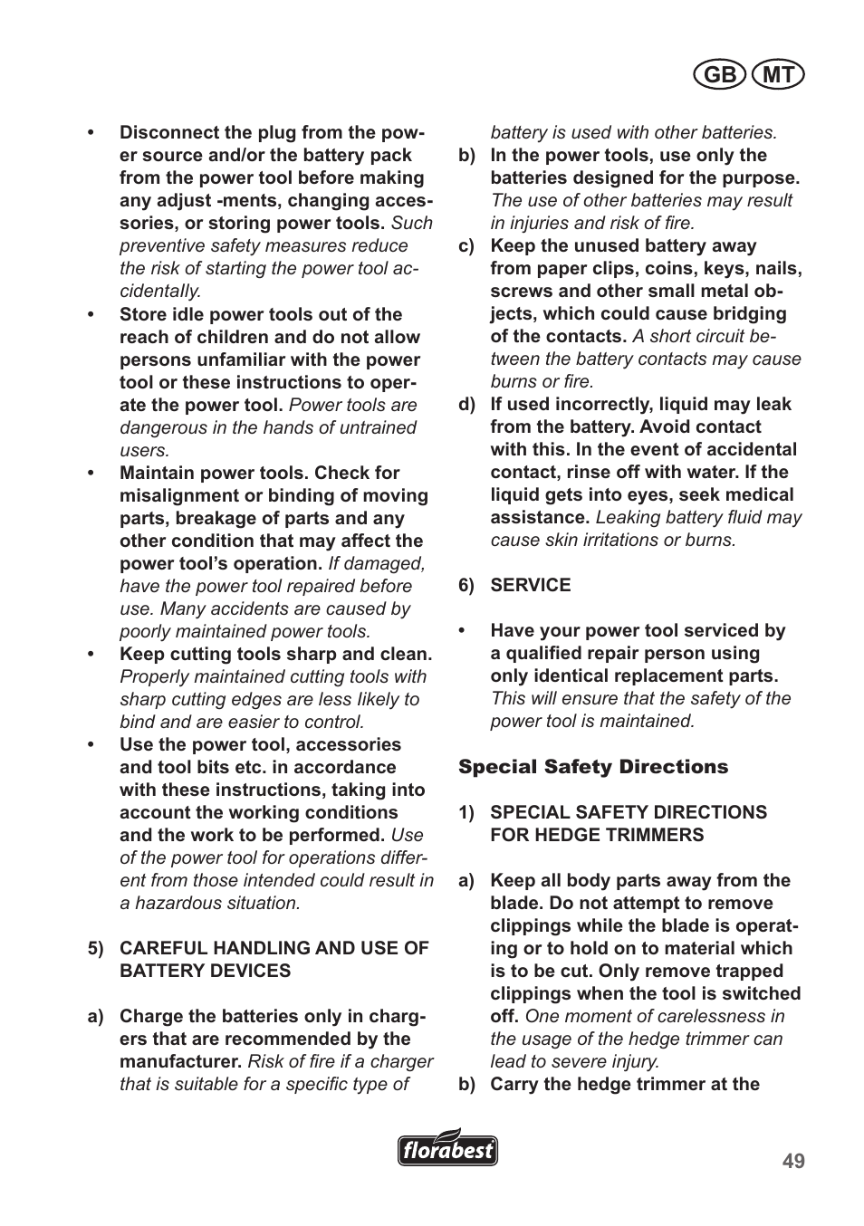 Gb mt | Florabest FGS 10 A1 User Manual | Page 49 / 78
