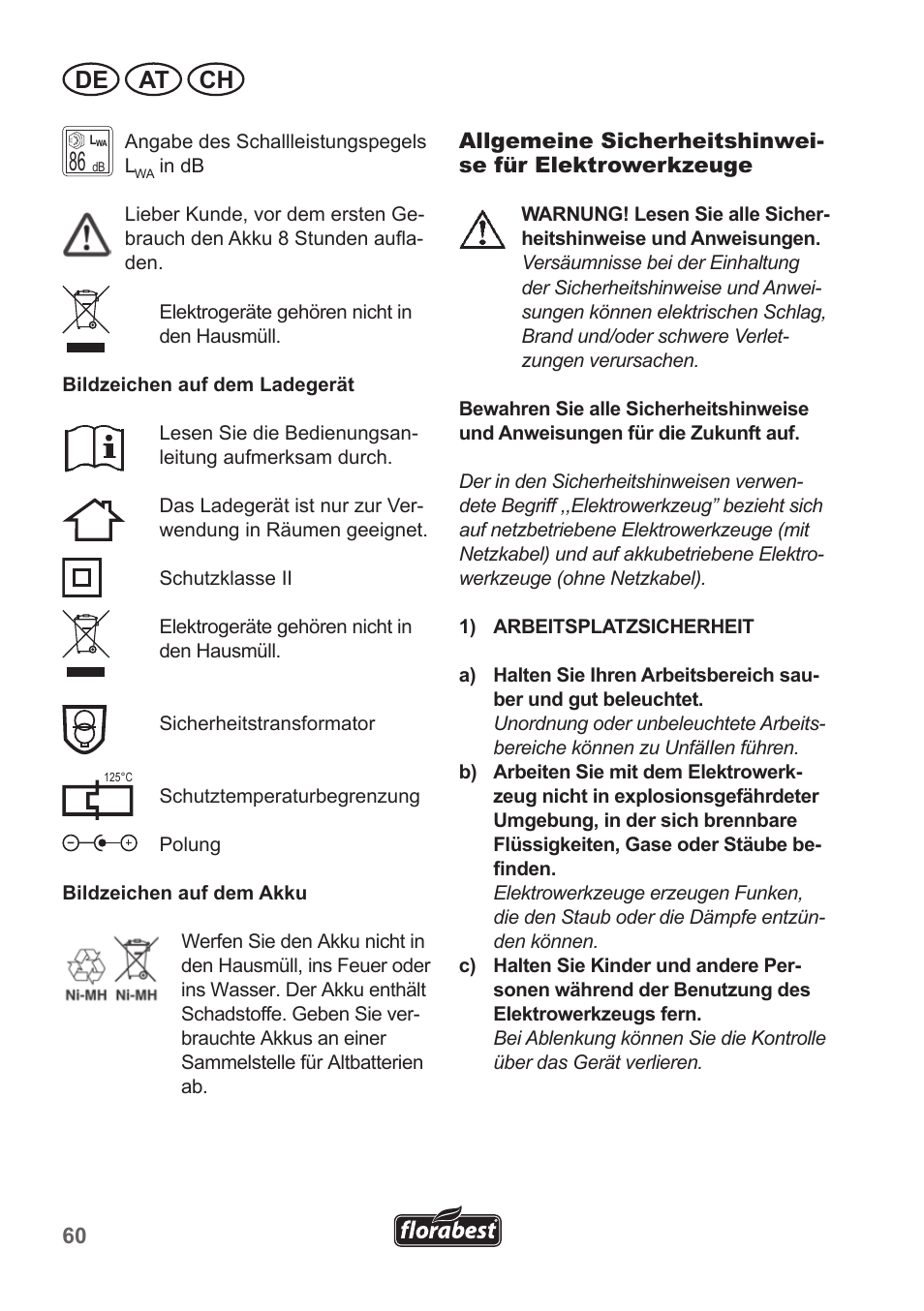 De at ch | Florabest FGS 10 A1 User Manual | Page 60 / 78