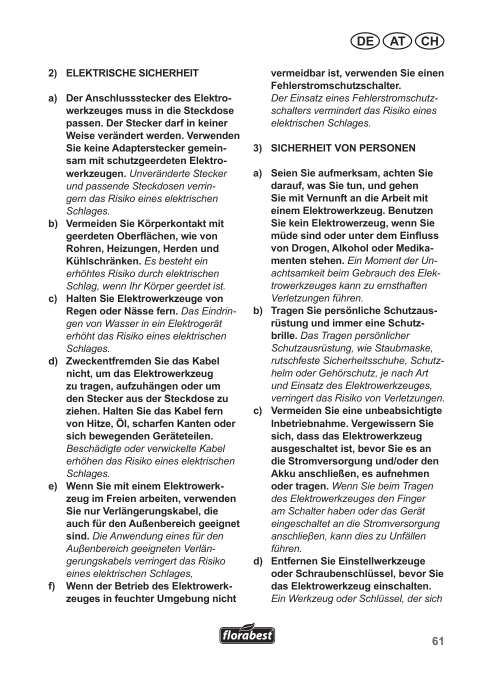 De at ch | Florabest FGS 10 A1 User Manual | Page 61 / 78
