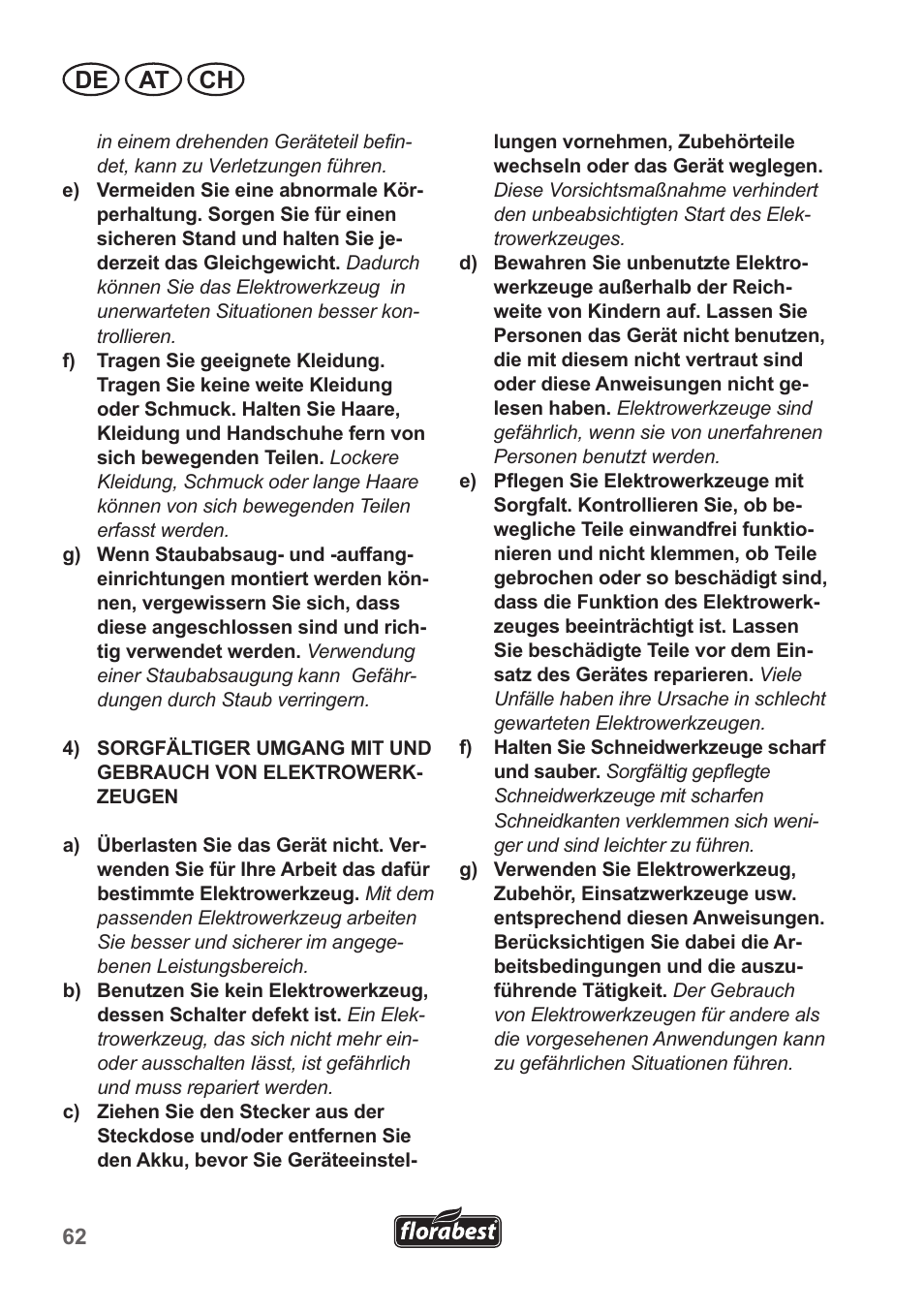 De at ch | Florabest FGS 10 A1 User Manual | Page 62 / 78