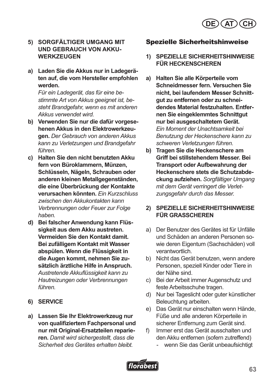 De at ch | Florabest FGS 10 A1 User Manual | Page 63 / 78