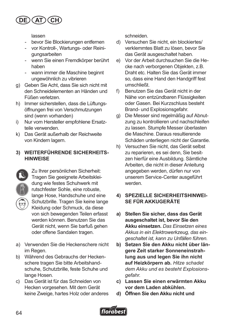 De at ch | Florabest FGS 10 A1 User Manual | Page 64 / 78