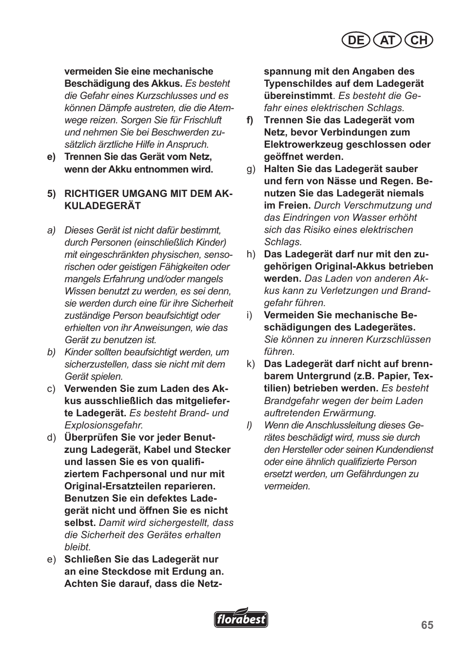 De at ch | Florabest FGS 10 A1 User Manual | Page 65 / 78