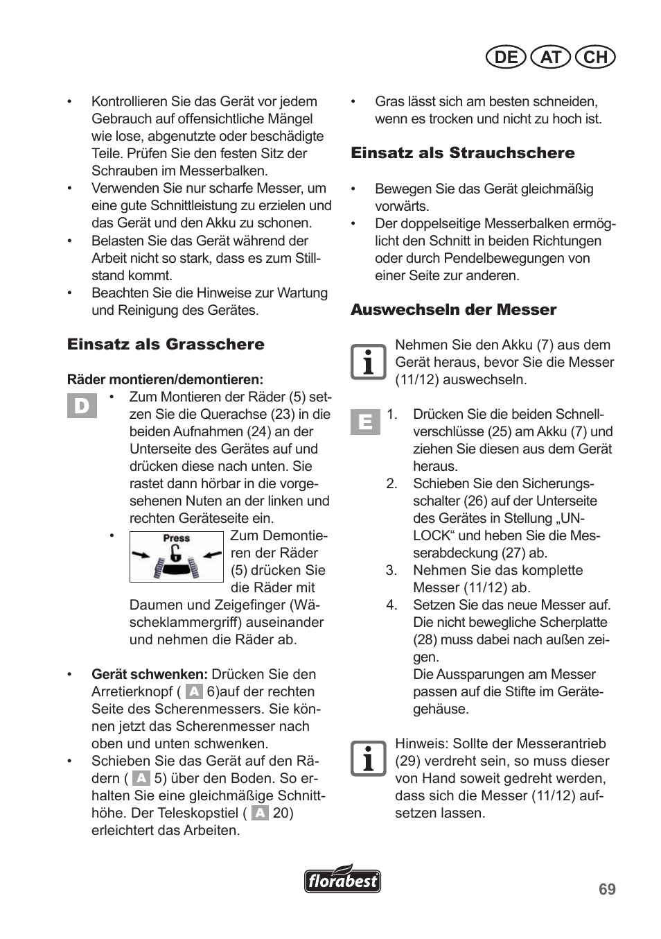 De at ch | Florabest FGS 10 A1 User Manual | Page 69 / 78