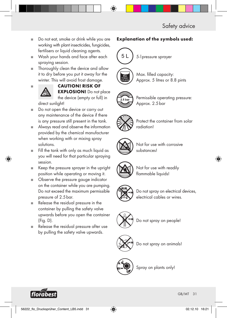 Safety advice | Florabest Z30597 User Manual | Page 29 / 39