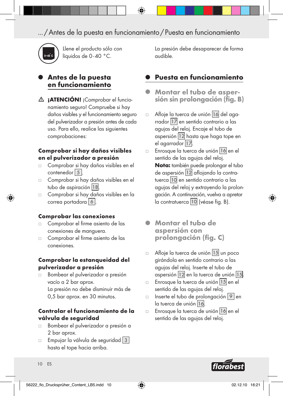 Antes de la puesta en funcionamiento, Puesta en funcionamiento | Florabest Z30597 User Manual | Page 8 / 39