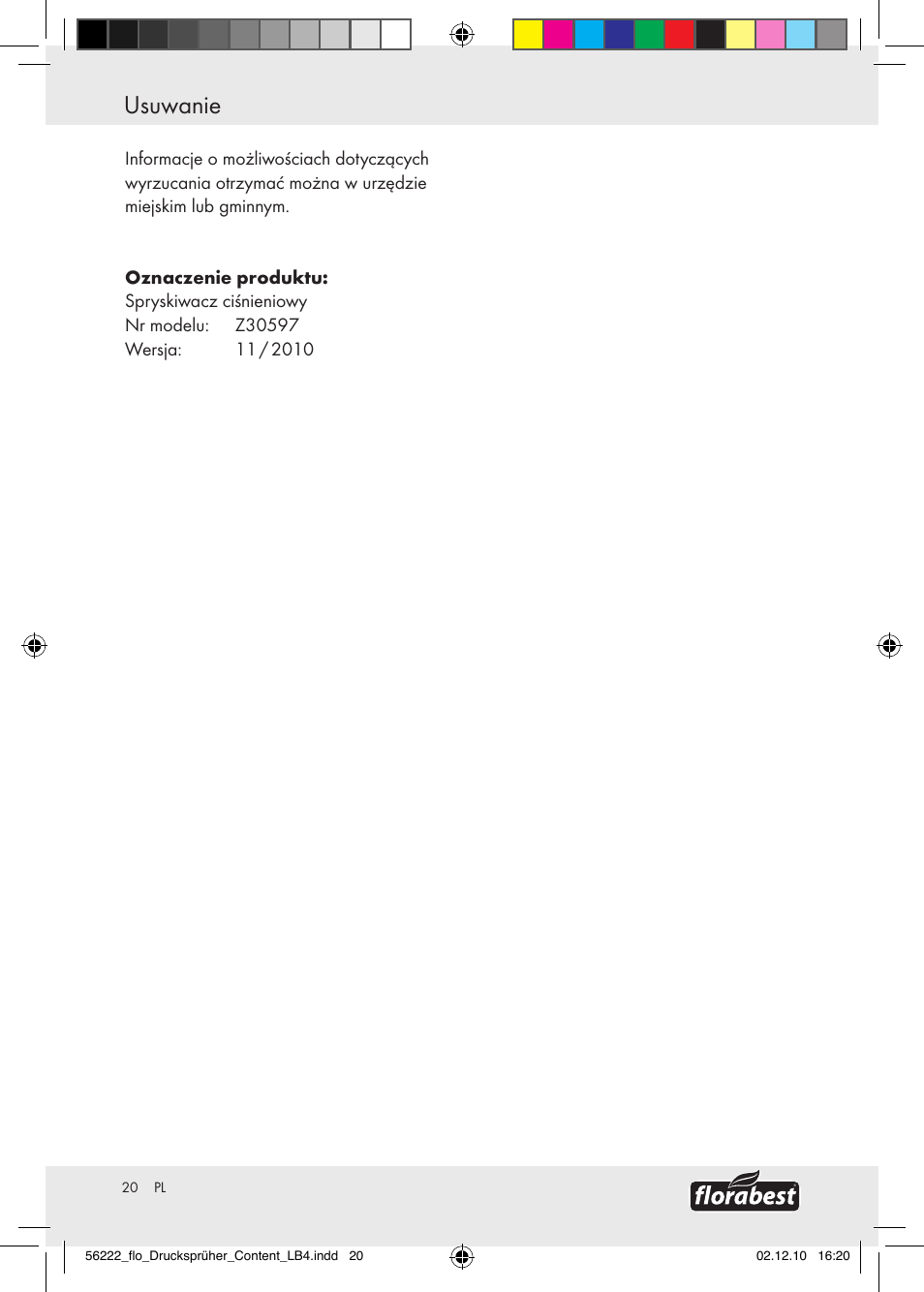 Tartalomjegyzék, Usuwanie | Florabest Z30597 User Manual | Page 18 / 53