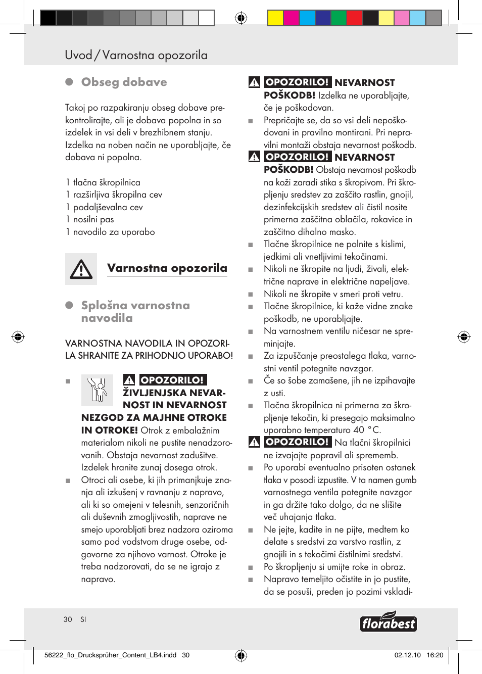 Uvod / varnostna opozorila, Obseg dobave, Varnostna opozorila | Splošna varnostna navodila | Florabest Z30597 User Manual | Page 28 / 53