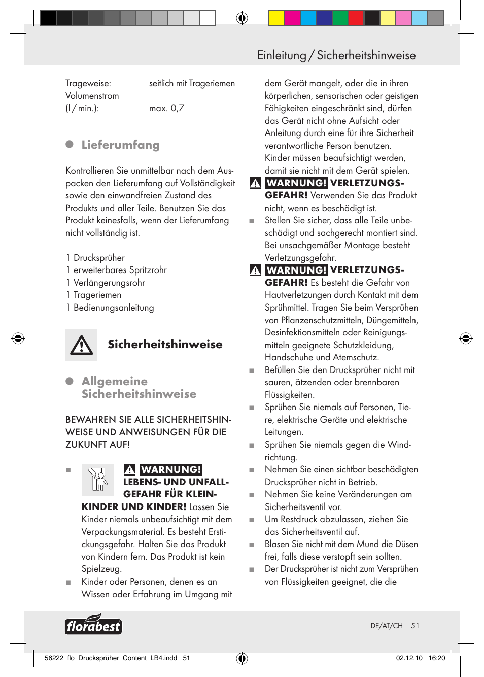 Einleitung / sicherheitshinweise, Lieferumfang, Sicherheitshinweise | Allgemeine sicherheitshinweise | Florabest Z30597 User Manual | Page 49 / 53