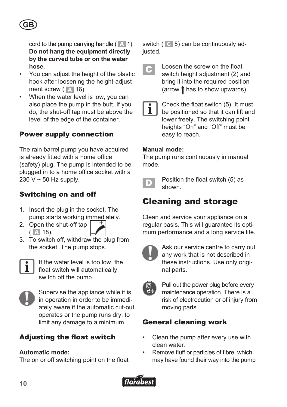 Cleaning and storage | Florabest FRP 350 B1 User Manual | Page 10 / 90