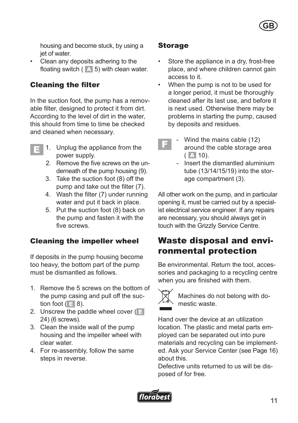 Waste disposal and envi- ronmental protection | Florabest FRP 350 B1 User Manual | Page 11 / 90